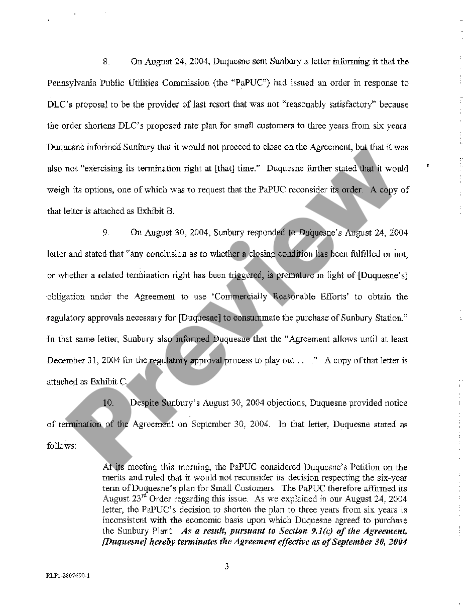 page 2 A01 Complaint for Declaratory Judgment - Asset Sale Agreement preview