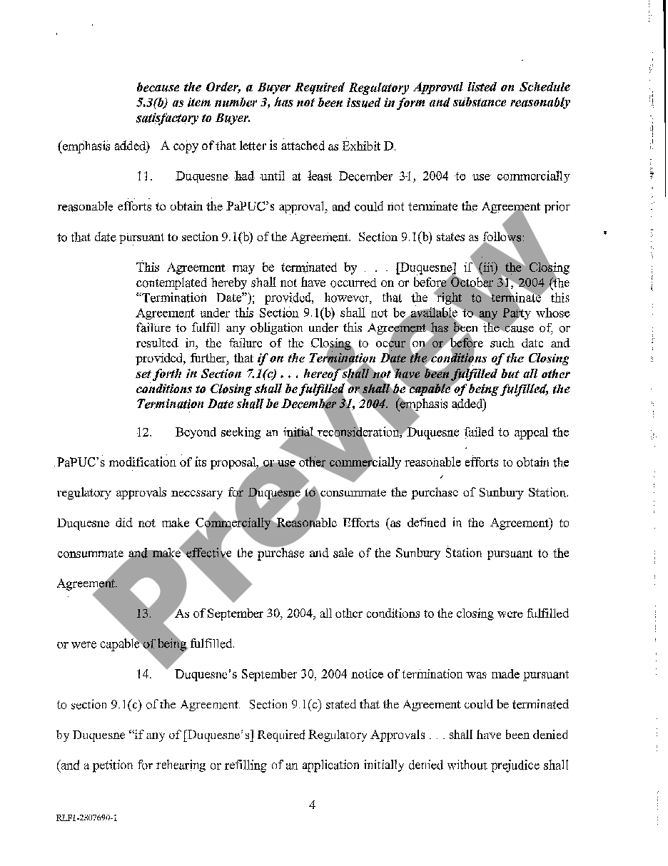 page 3 A01 Complaint for Declaratory Judgment - Asset Sale Agreement preview
