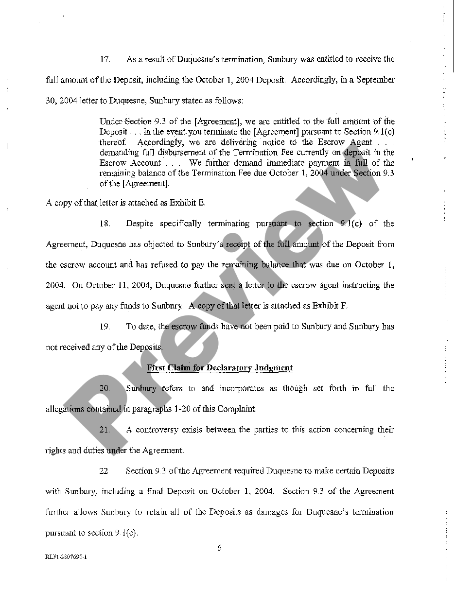 page 5 A01 Complaint for Declaratory Judgment - Asset Sale Agreement preview