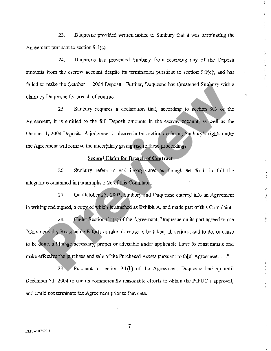 page 6 A01 Complaint for Declaratory Judgment - Asset Sale Agreement preview