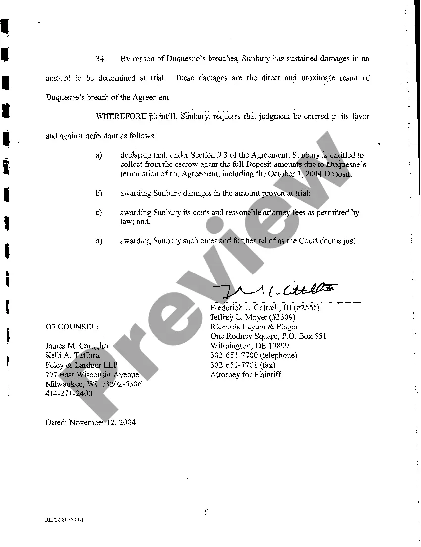 Preview A01 Complaint for Declaratory Judgment - Asset Sale Agreement