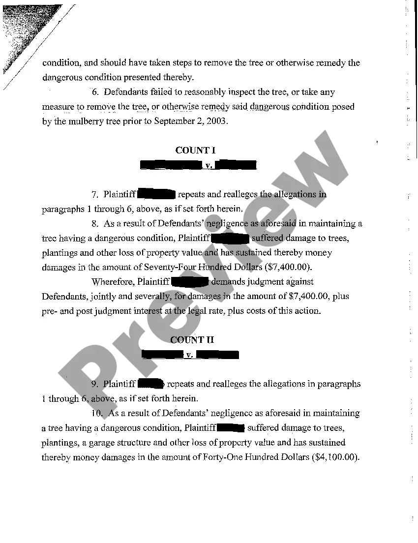 Preview A01 Complaint regarding property damage from fallen tree