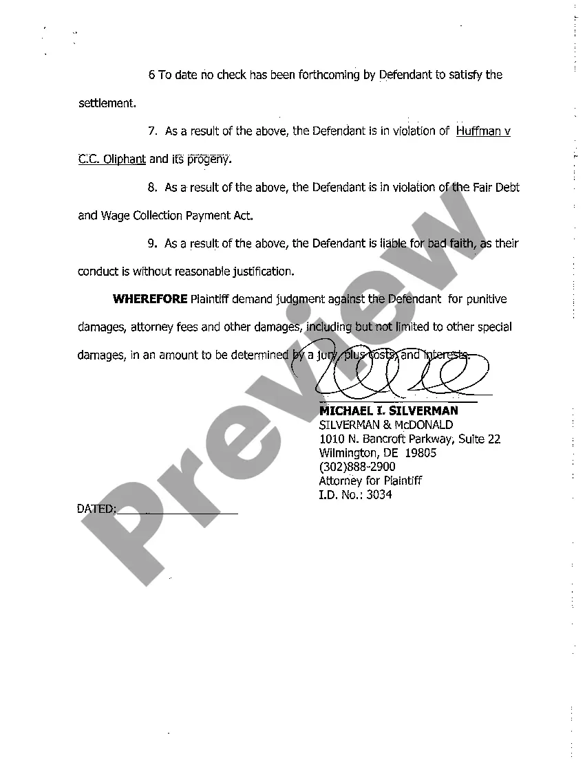 Preview A03 Complaint alleging Nonpayment of Ordered Worker's Compensation Agreement