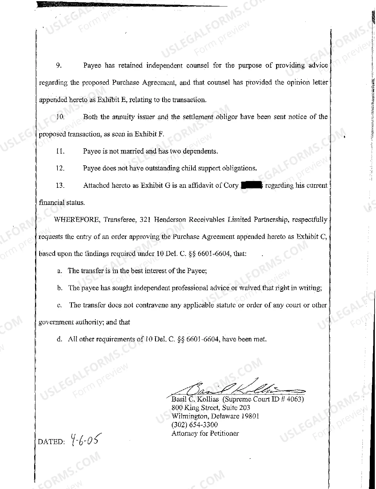 Preview A01 Verified Complaint for Court Approval of Purchase of Structured Settlement Payment Rights