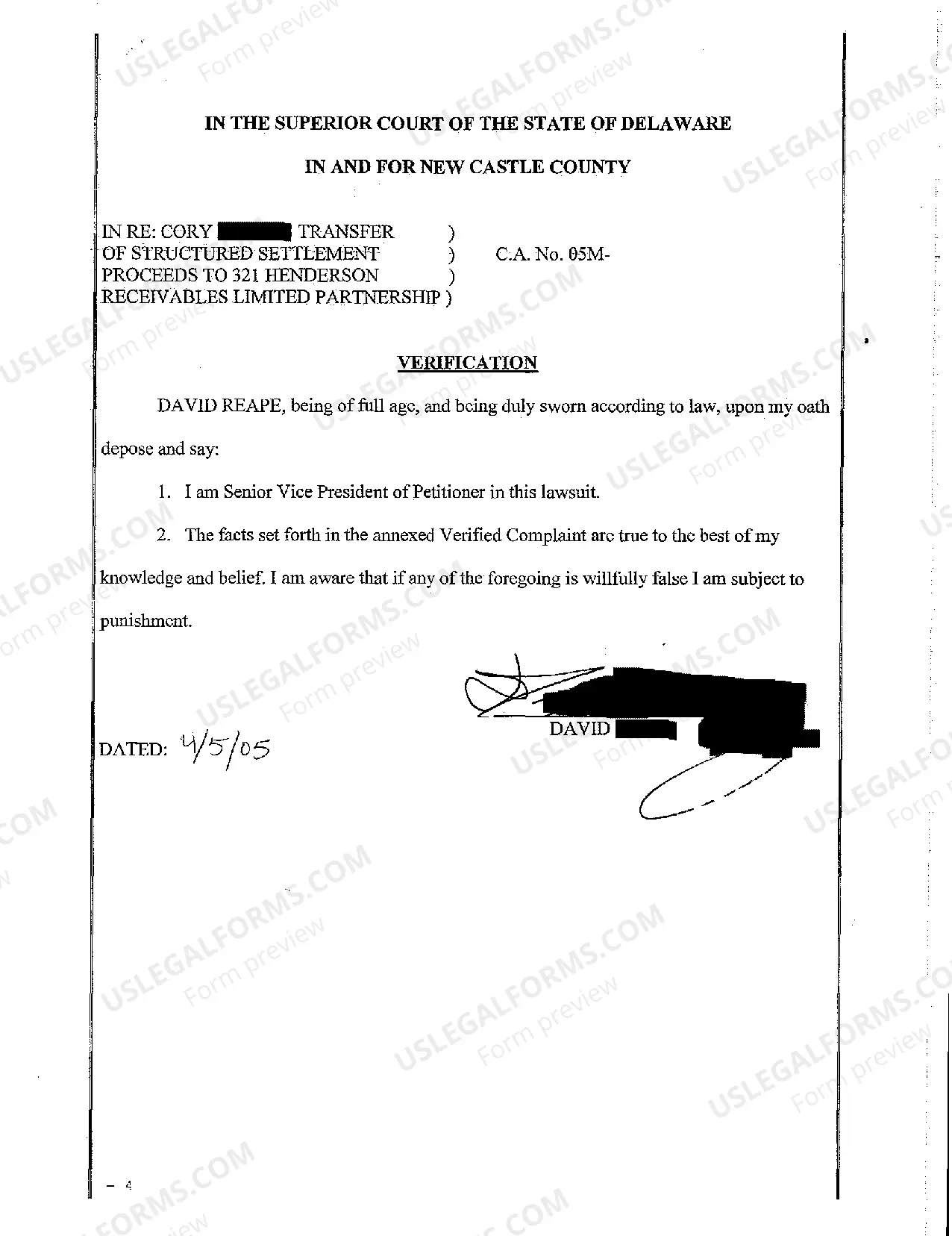 Preview A01 Verified Complaint for Court Approval of Purchase of Structured Settlement Payment Rights