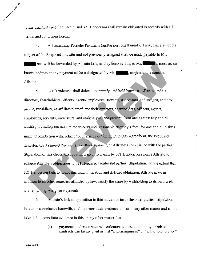 Preview A03 Amended Order Approving of Transferring Settlement Payments to Purchaser