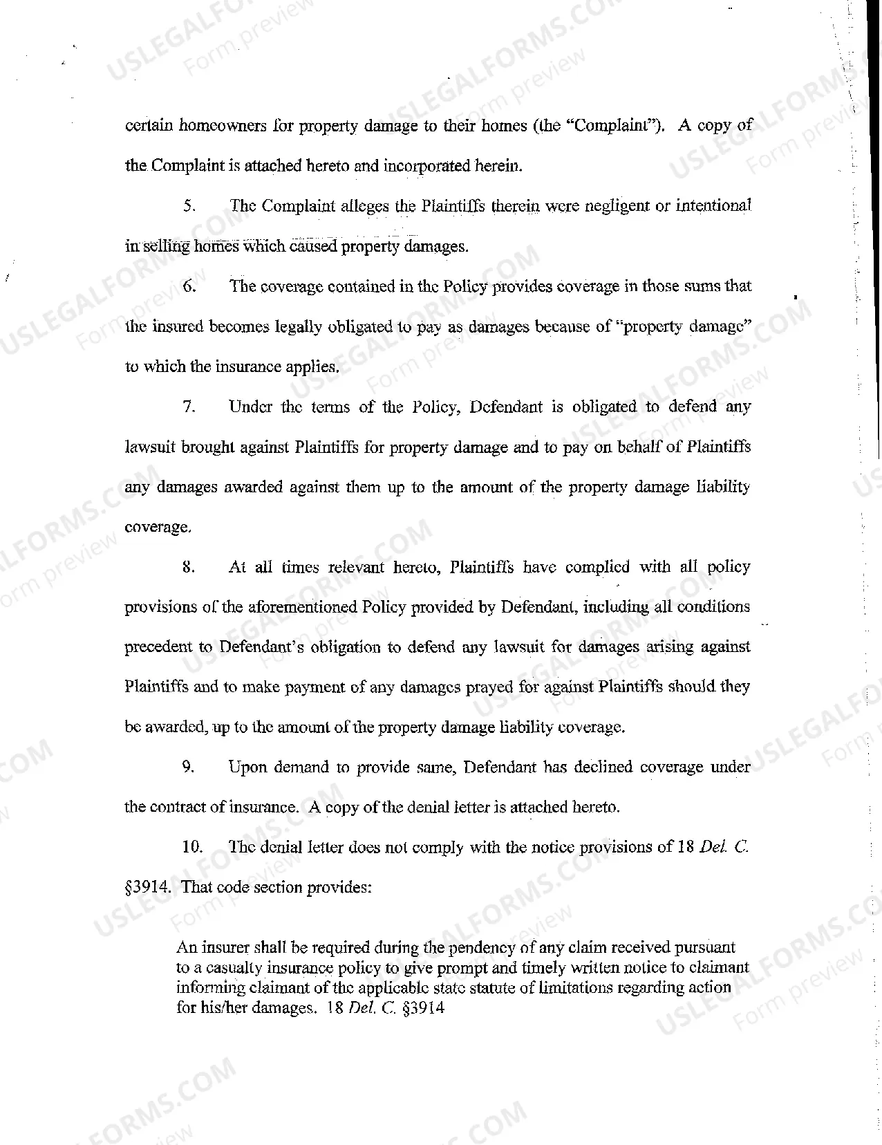 Preview Complaint for Declaratory Judgment against Insurance Company for Failure to Defend