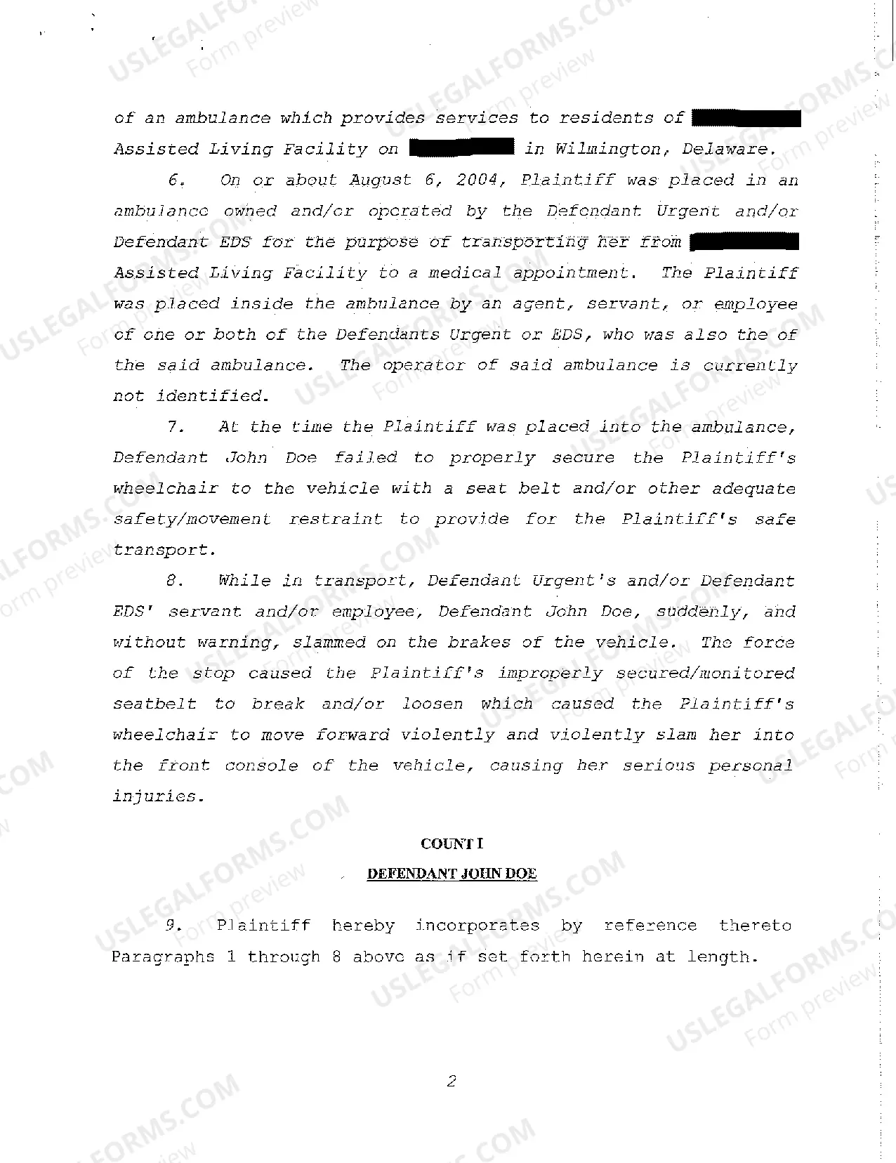 Preview A01 Complaint regarding injuries during transport on ambulance