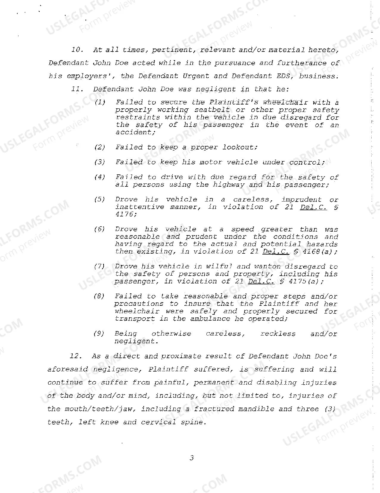 Preview A01 Complaint regarding injuries during transport on ambulance