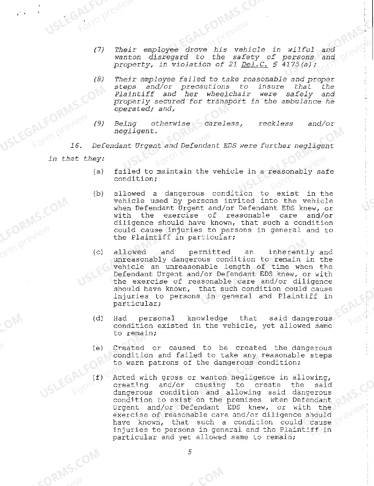 Preview A01 Complaint regarding injuries during transport on ambulance