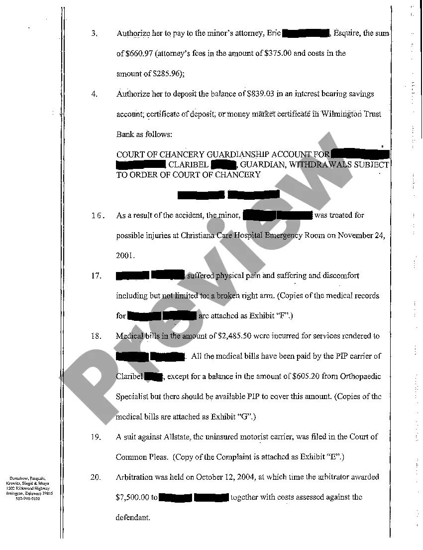 Get A01 Petition for Appointment of Guardian of the Property and Approval of Settlement of the Personal Injury Claims of Minors Preview A01 Petition for Appointment of Guardian of the Property and Approval of Settlement of the Personal Injury Claims of Minors