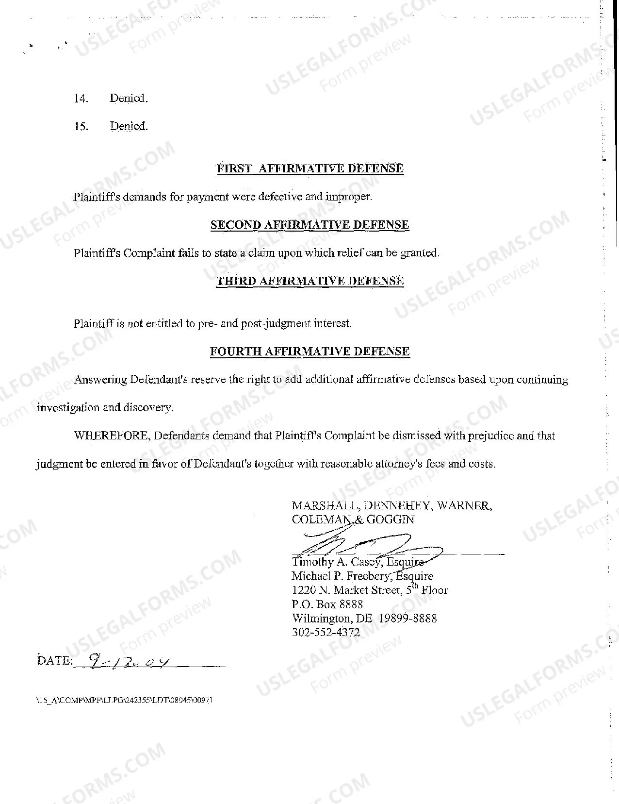 Preview A02 Answer to Complaint