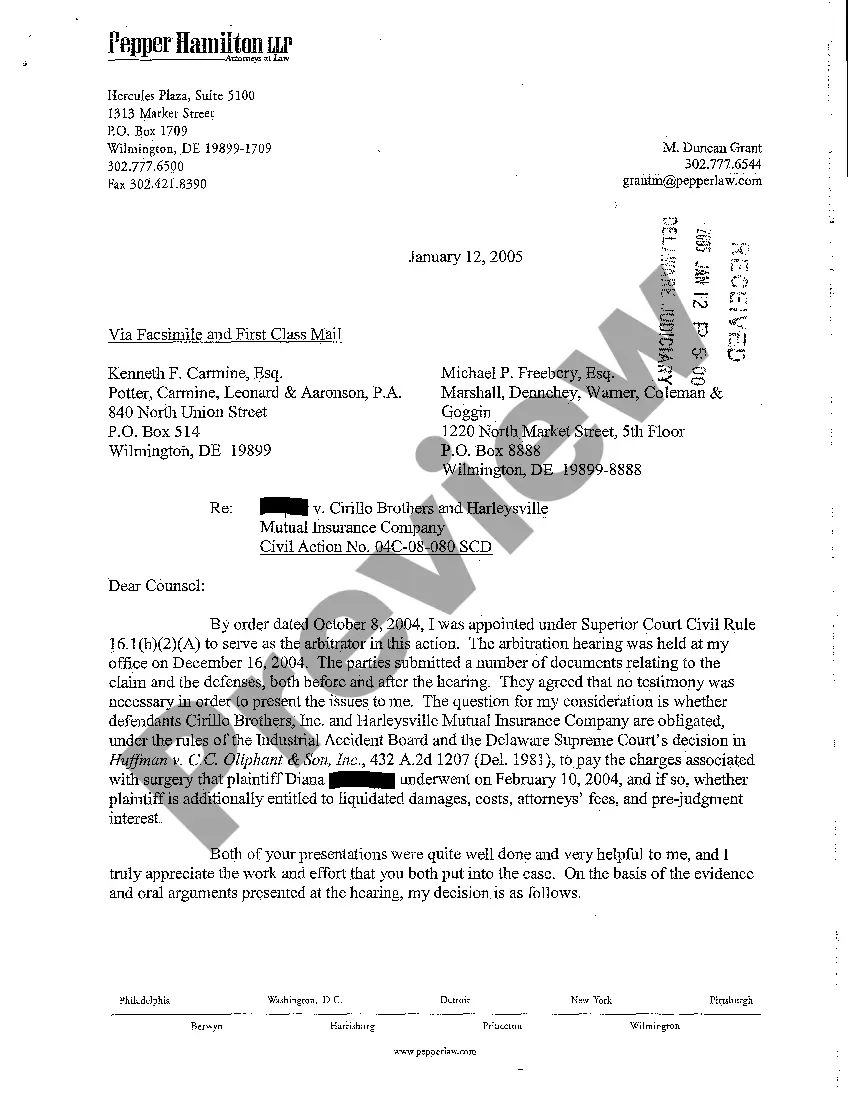 Preview A03 Arbitrator's Order Granting Judgment in favor of Plaintiff