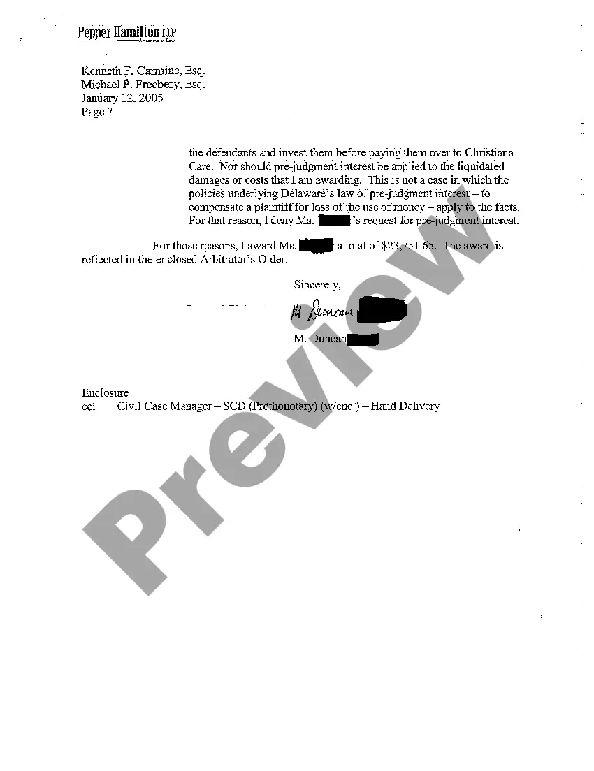 Preview A03 Arbitrator's Order Granting Judgment in favor of Plaintiff