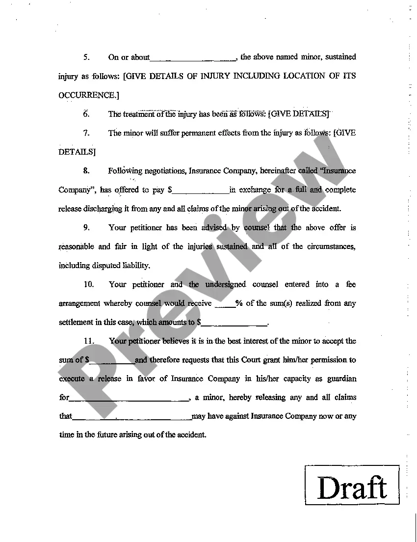 Preview A02 Petition for Appointment of a Guardian of the Property of a Minor with Authority to Settle Tort Claim