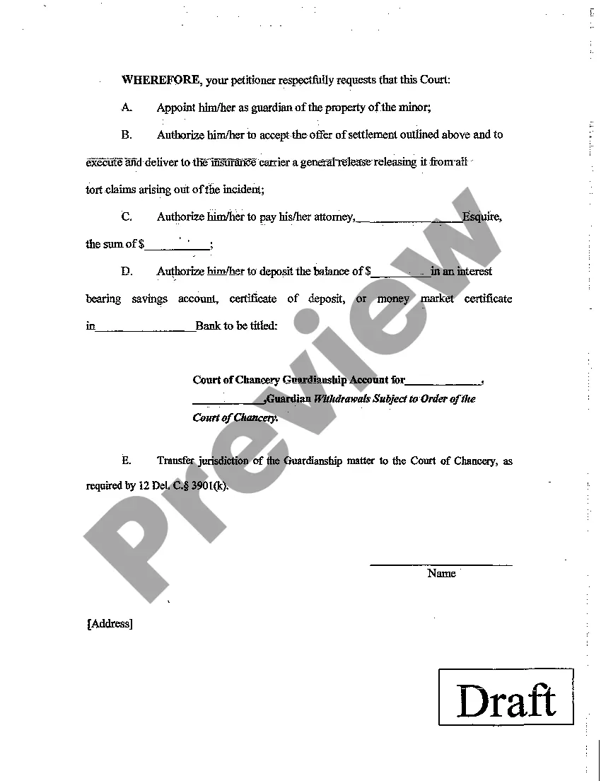 Preview A02 Petition for Appointment of a Guardian of the Property of a Minor with Authority to Settle Tort Claim