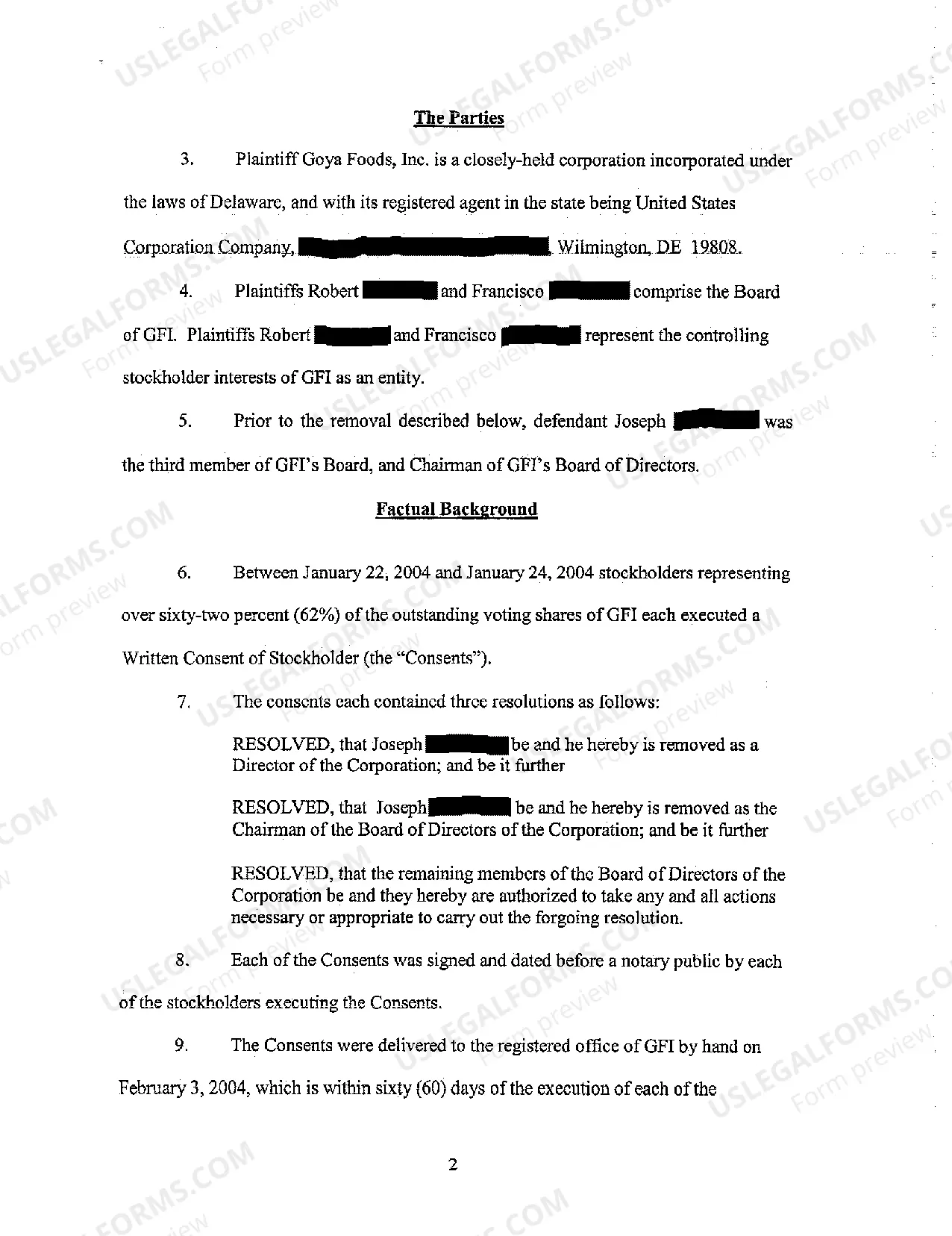 Preview Complaint for Declaratory Relief regarding dispute between Corporate Board of Directors Members