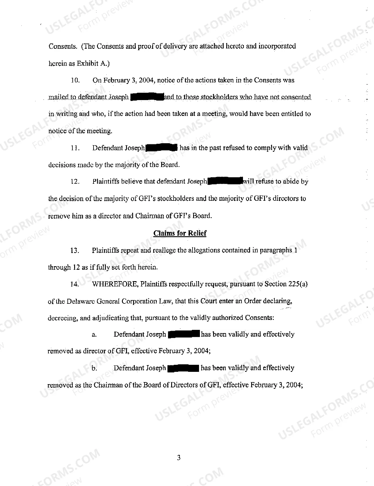 Preview Complaint for Declaratory Relief regarding dispute between Corporate Board of Directors Members