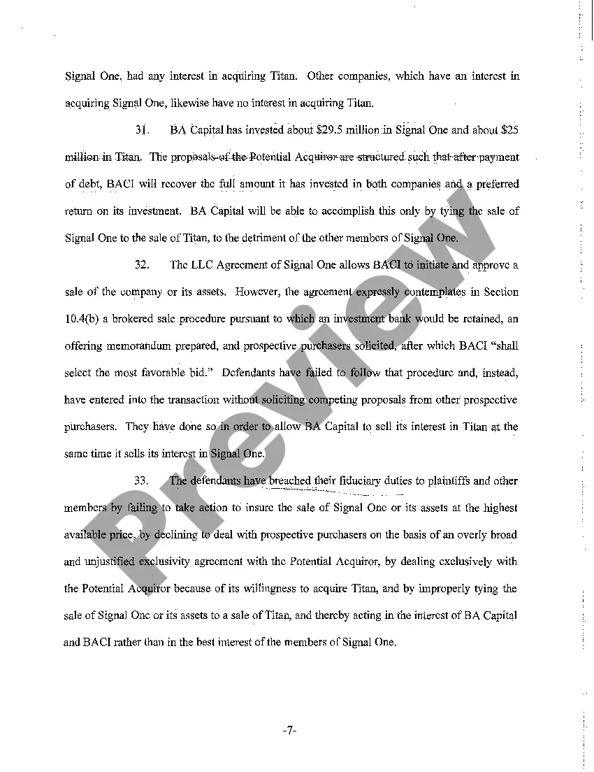 Preview A01 Complaint alleging Breach of Fiduciary Duties by LLC Members