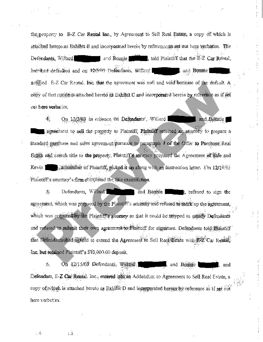 Preview Complaint for Specific Performance of Real Estate Agreement