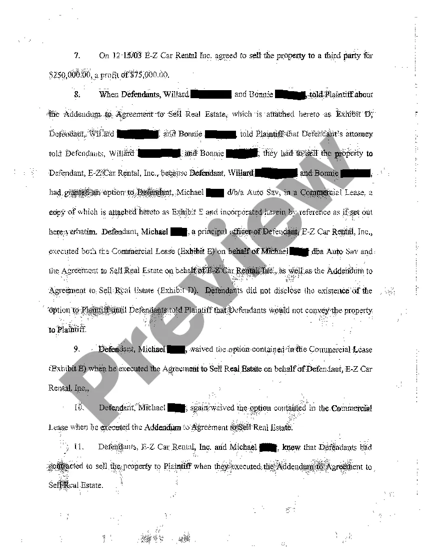 Preview Complaint for Specific Performance of Real Estate Agreement