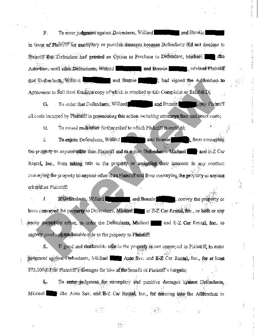 Preview Complaint for Specific Performance of Real Estate Agreement