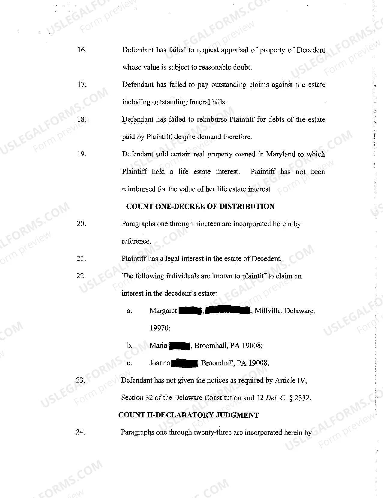 Preview Plaintiff's Verified Complaint for Injunction Relief and Damages regarding Distribution from Estate