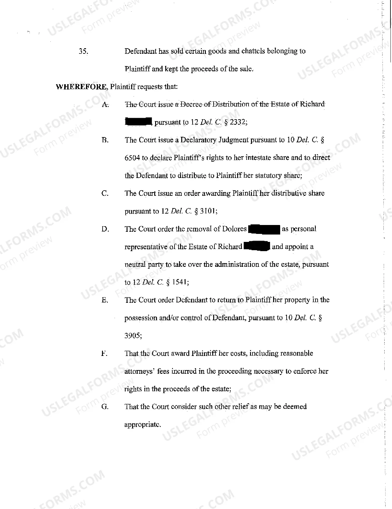 Preview Plaintiff's Verified Complaint for Injunction Relief and Damages regarding Distribution from Estate