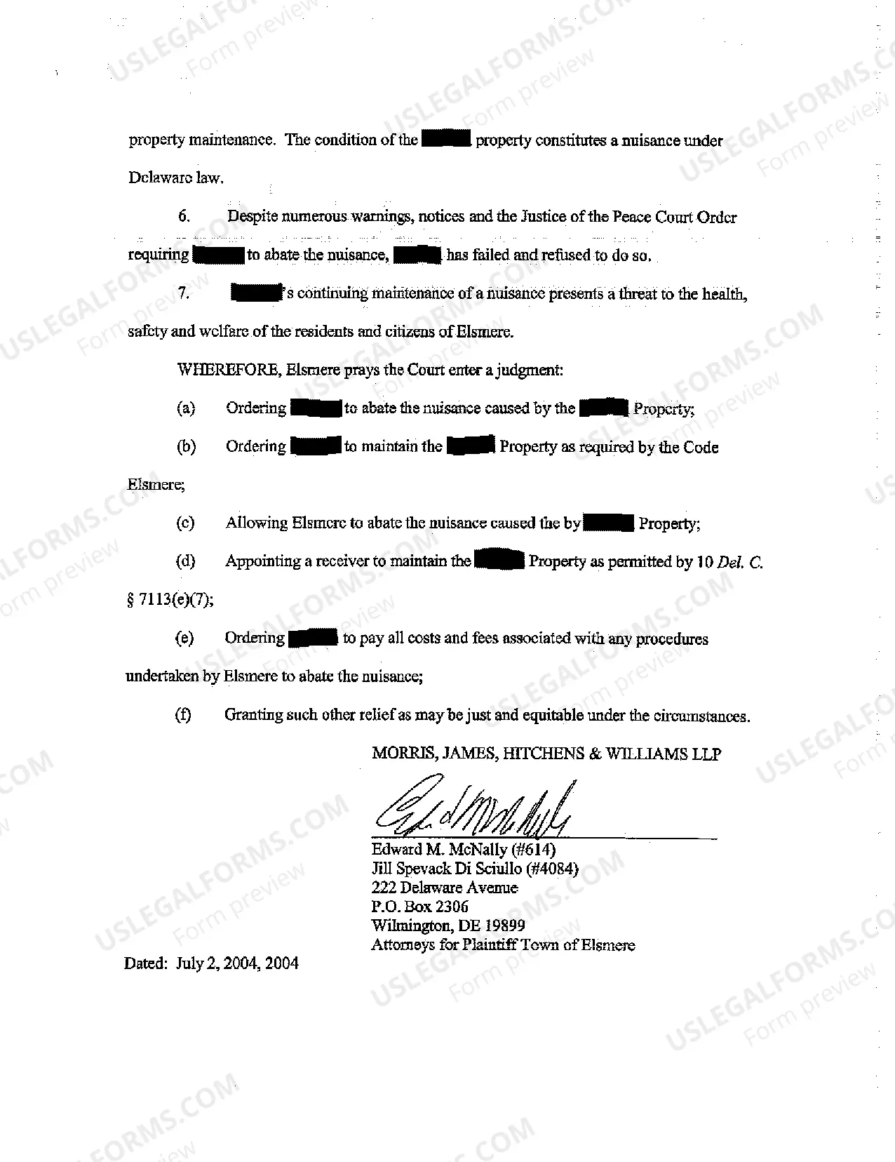 Preview A01 Verified Complaint alleging Nuisance from Condition of Neighbor's Property
