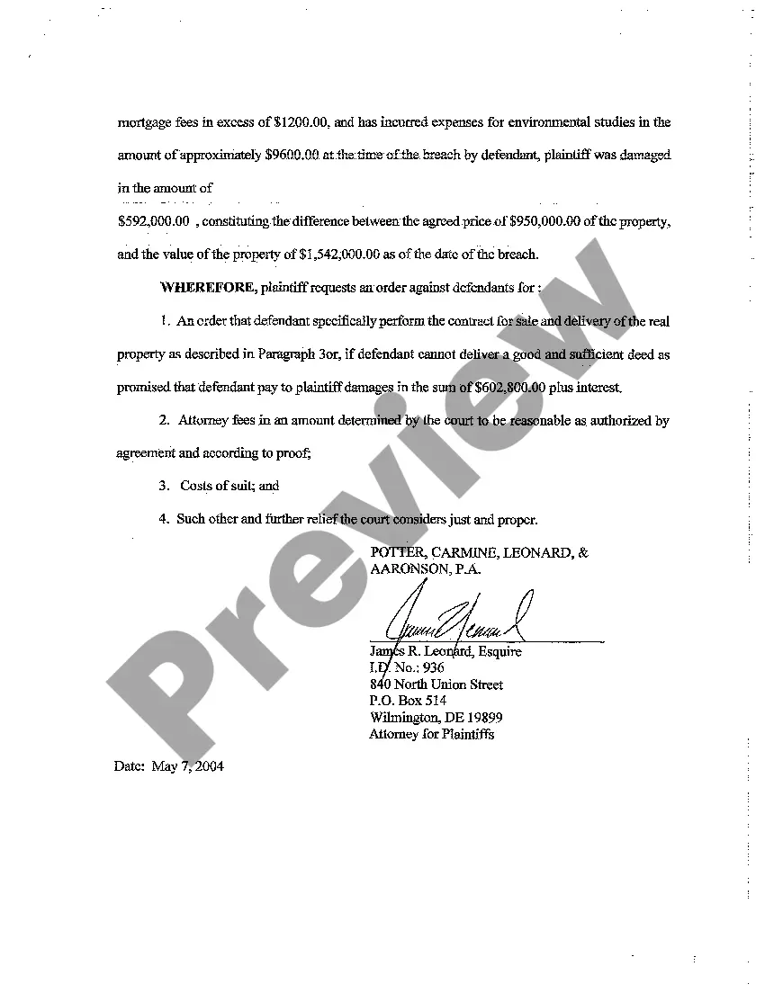 Preview Complaint for Specific Performance of Real Estate Agreement involving contaminated land