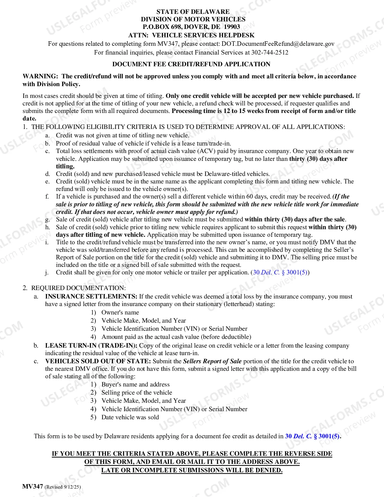 Preview Document Fee Credit/Refund Application