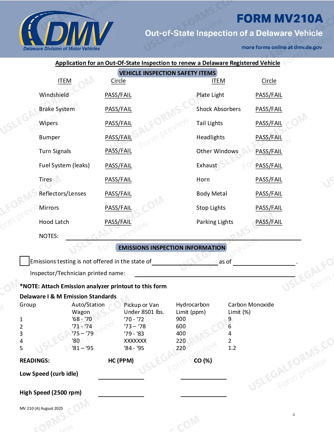Preview Out of State Vehicle Inspection Report Form