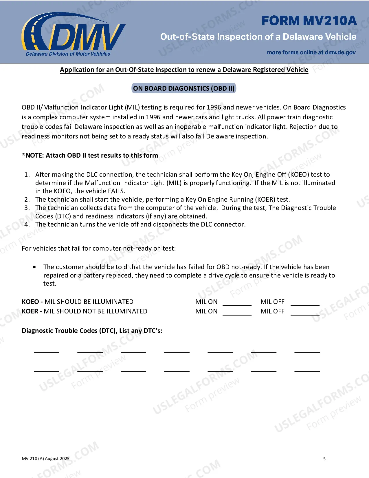 Preview Out of State Vehicle Inspection Report Form