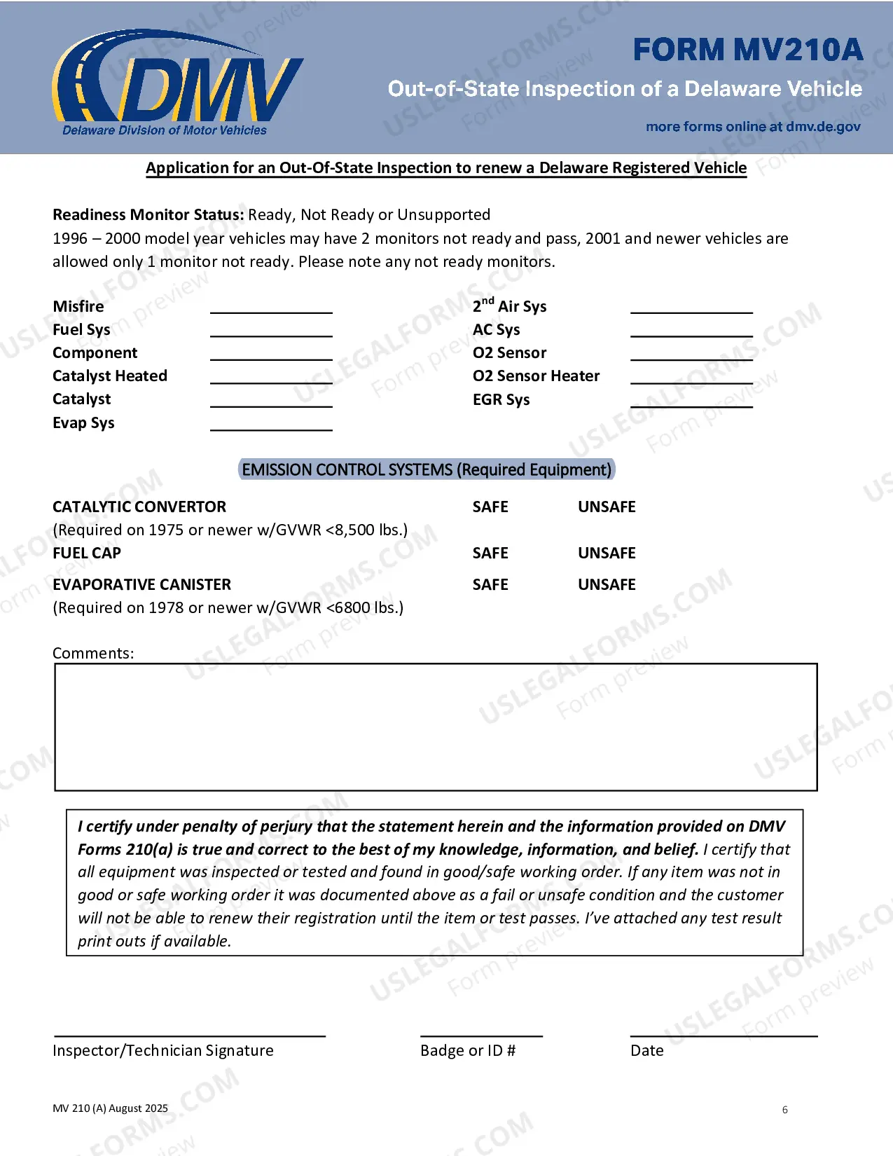 Preview Out of State Vehicle Inspection Report Form