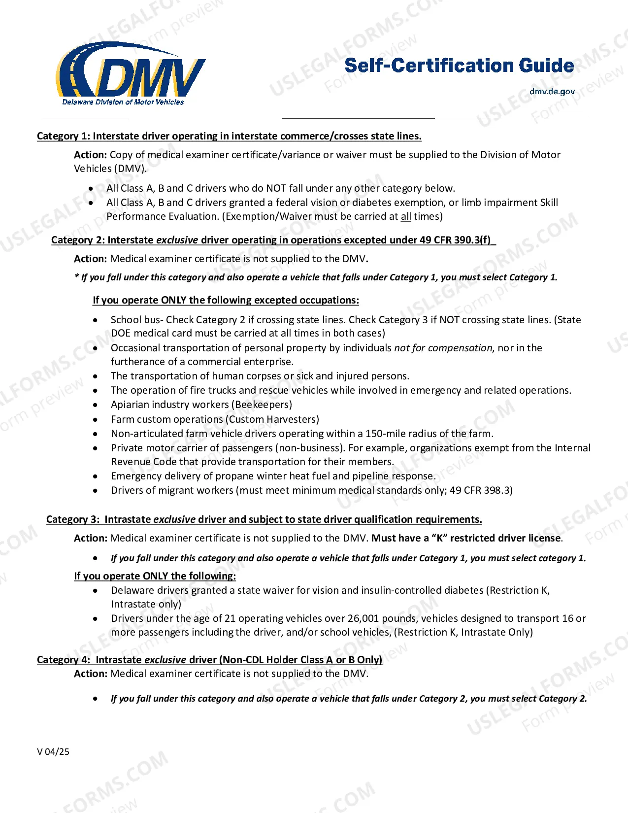 Preview Medical Certification Affidavit and Self Certification Category Guide