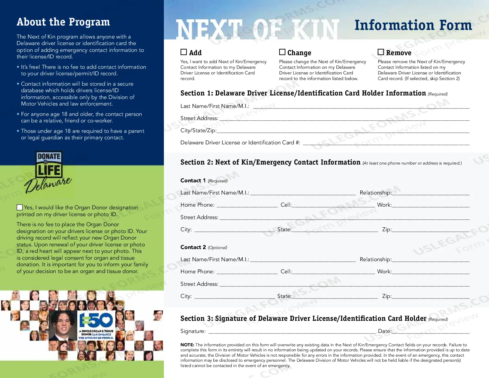 Preview Next of Kin/Emergency Contact Form