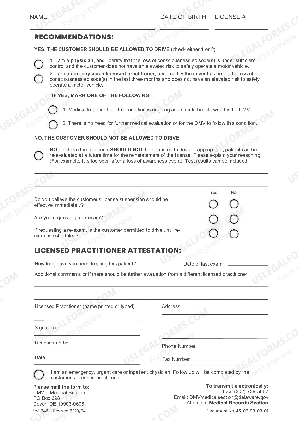Preview Physicians Findings Form