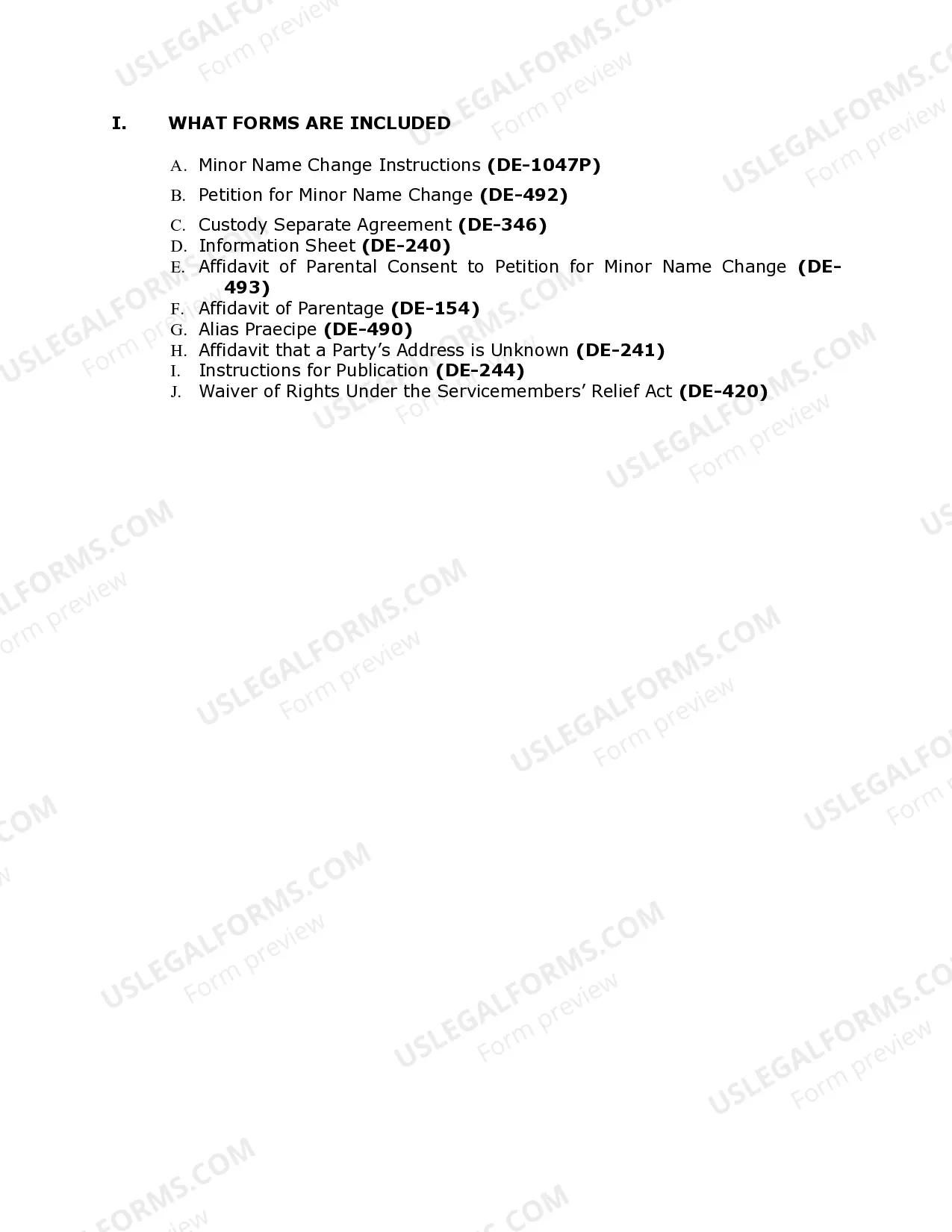 Preview Name Change Forms Package for a Minor