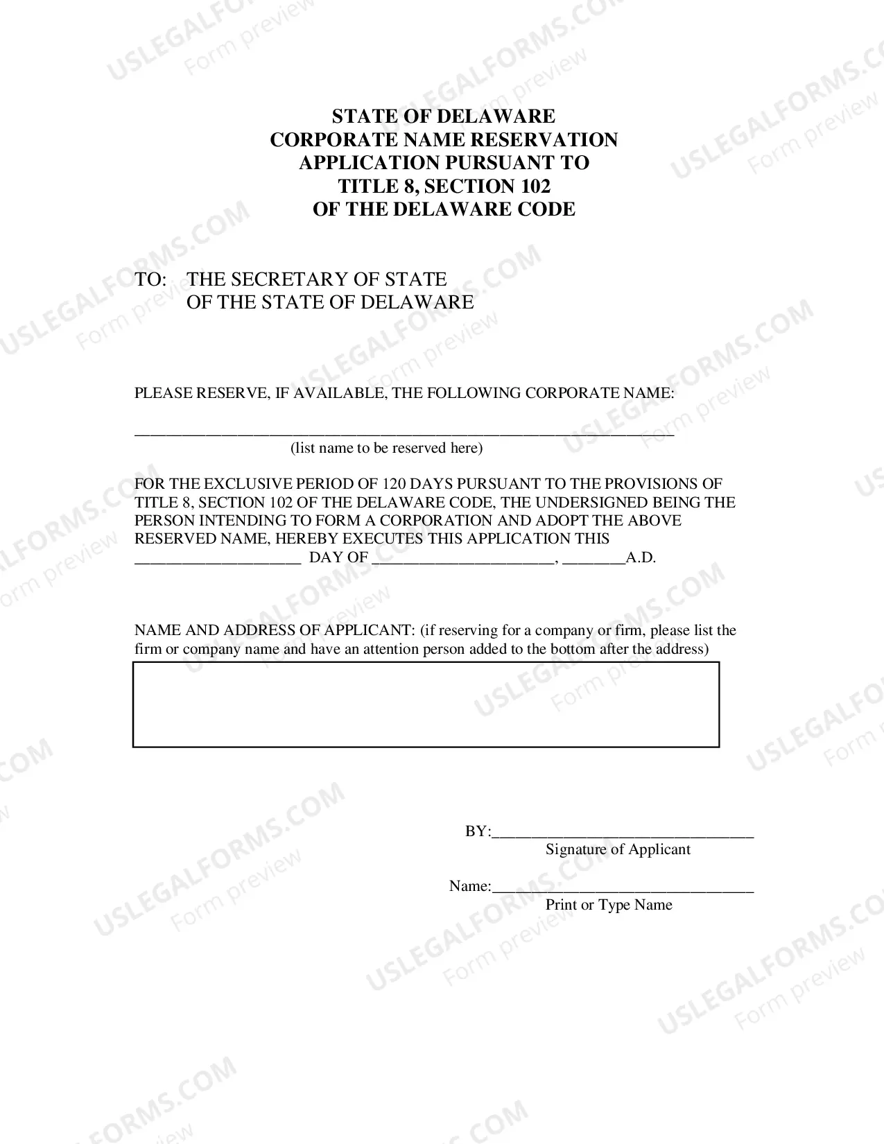 Preview Application for Reservation of a Corporate Name