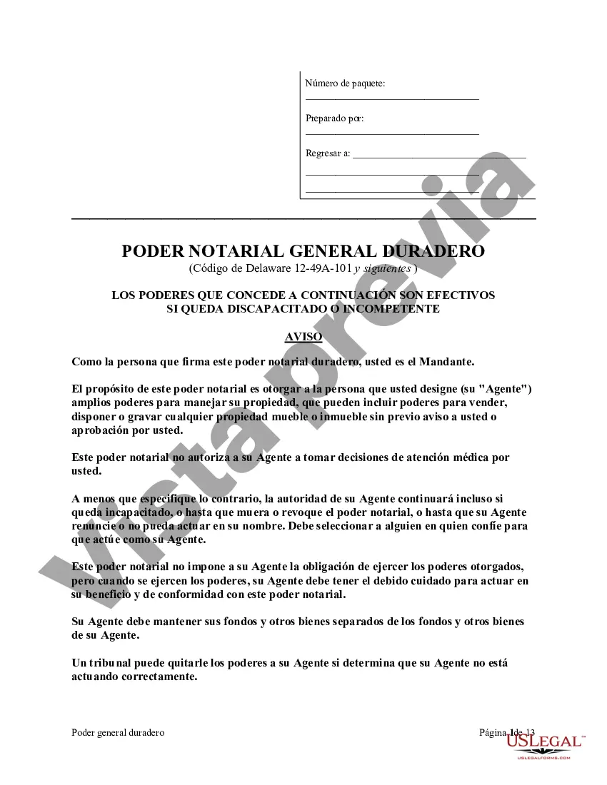 Preview Poder general duradero para la propiedad y las finanzas o efectivo financiero en caso de incapacidad