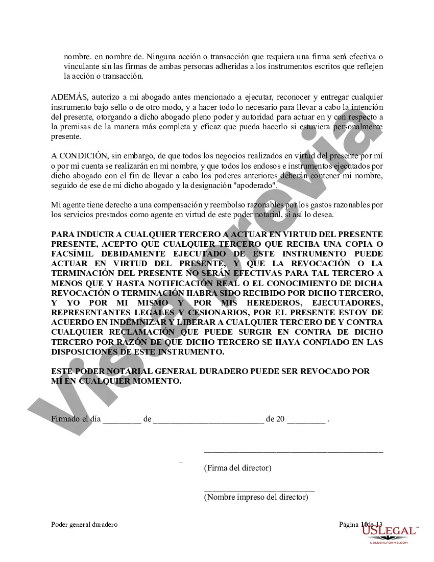 Preview Poder general duradero para la propiedad y las finanzas o efectivo financiero en caso de incapacidad
