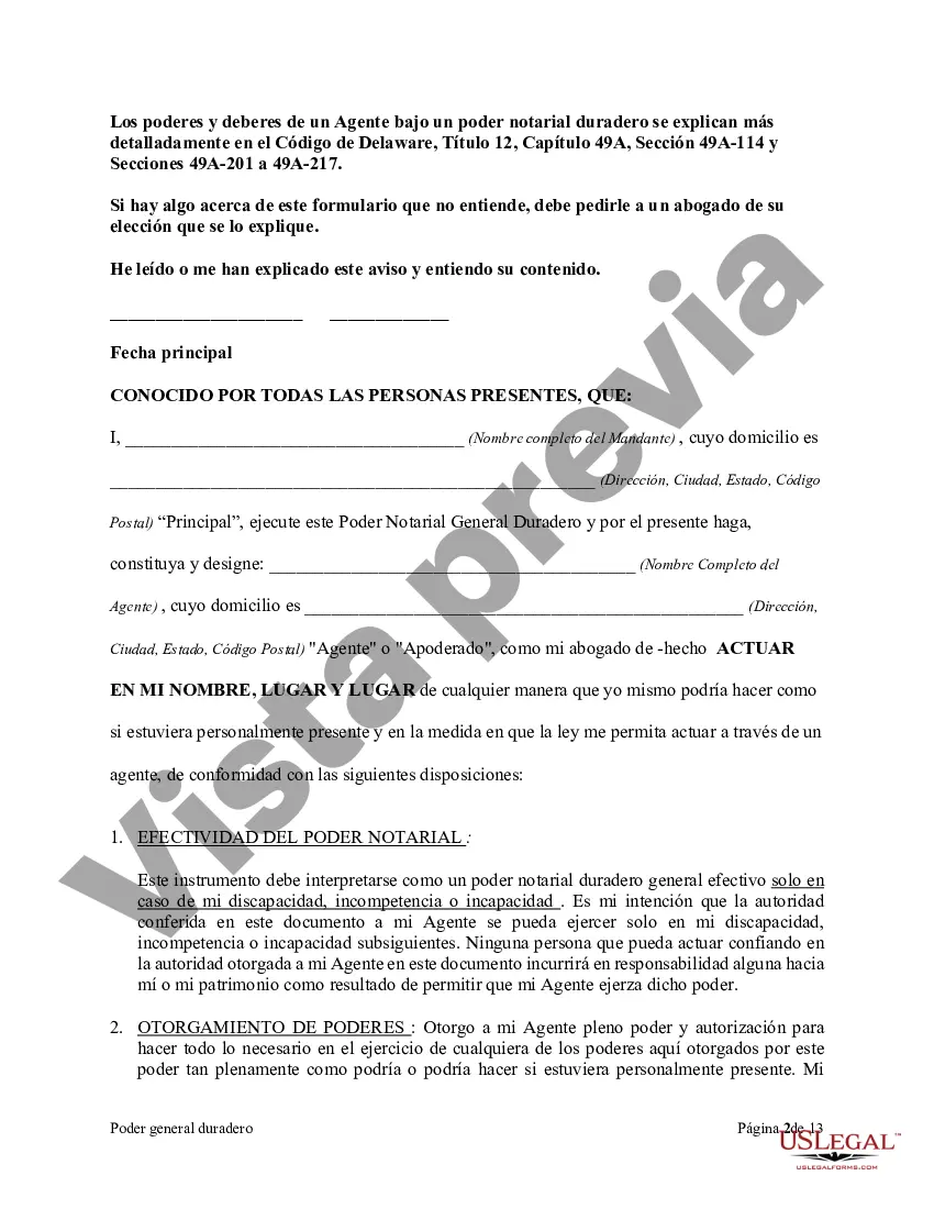 Preview Poder general duradero para la propiedad y las finanzas o efectivo financiero en caso de incapacidad