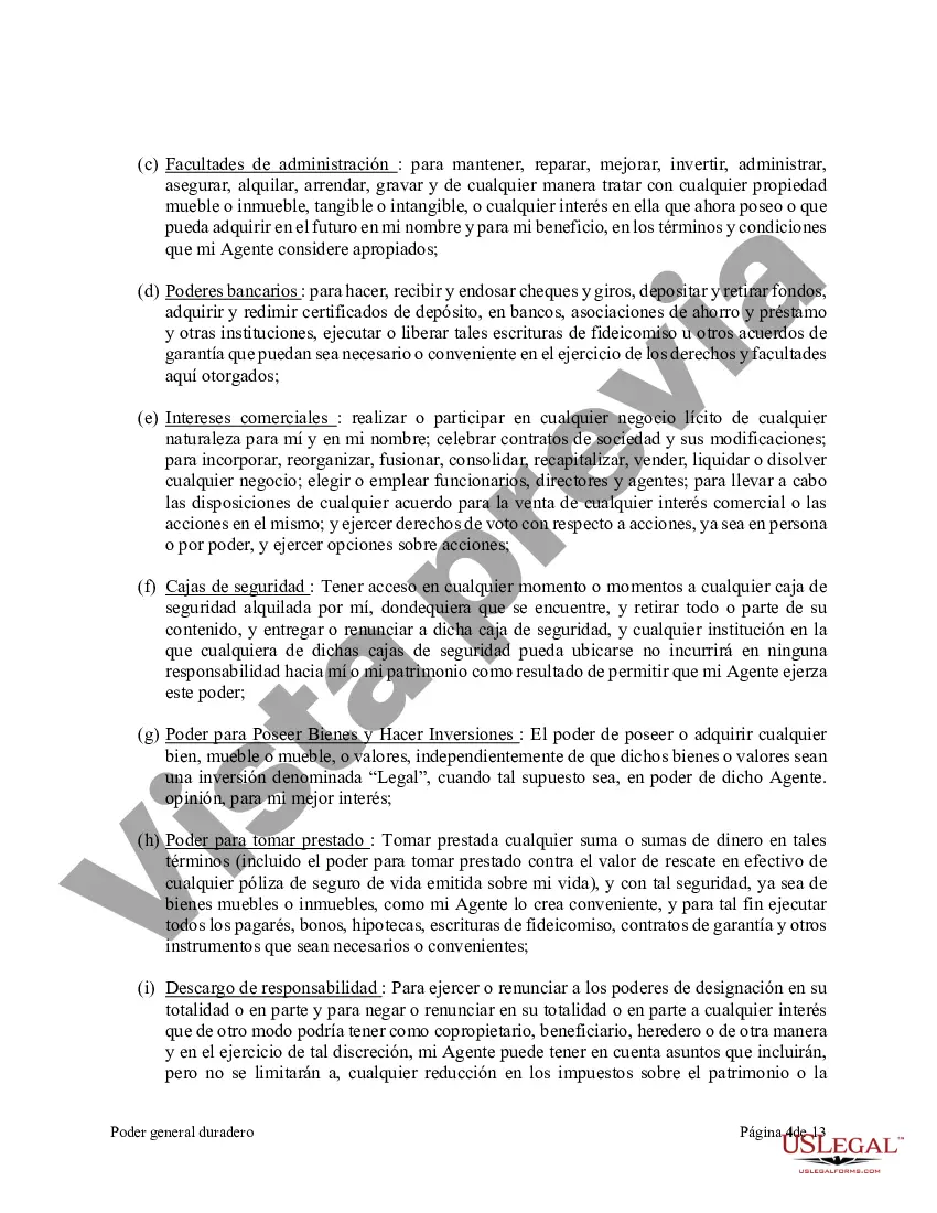 Preview Poder general duradero para la propiedad y las finanzas o efectivo financiero en caso de incapacidad