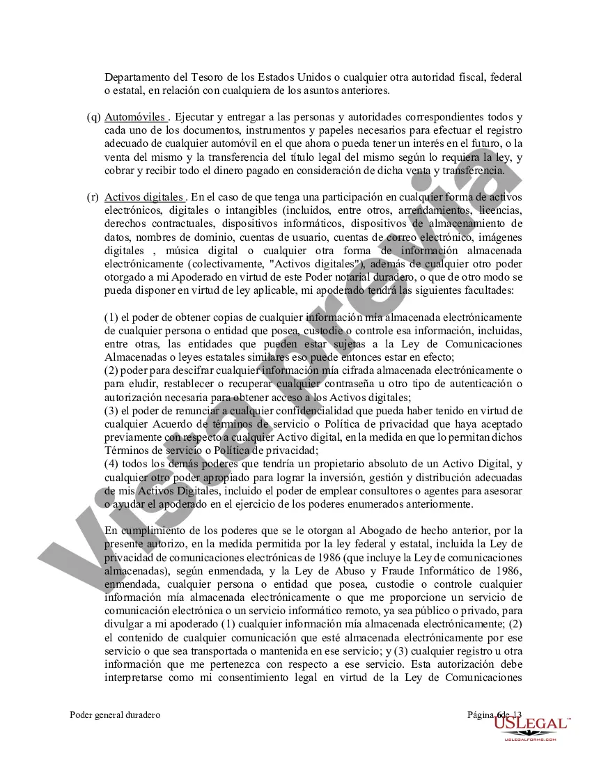 Preview Poder general duradero para la propiedad y las finanzas o efectivo financiero en caso de incapacidad