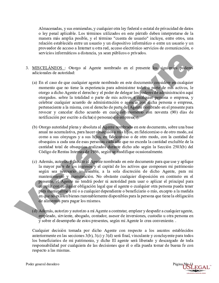 Preview Poder general duradero para la propiedad y las finanzas o efectivo financiero en caso de incapacidad