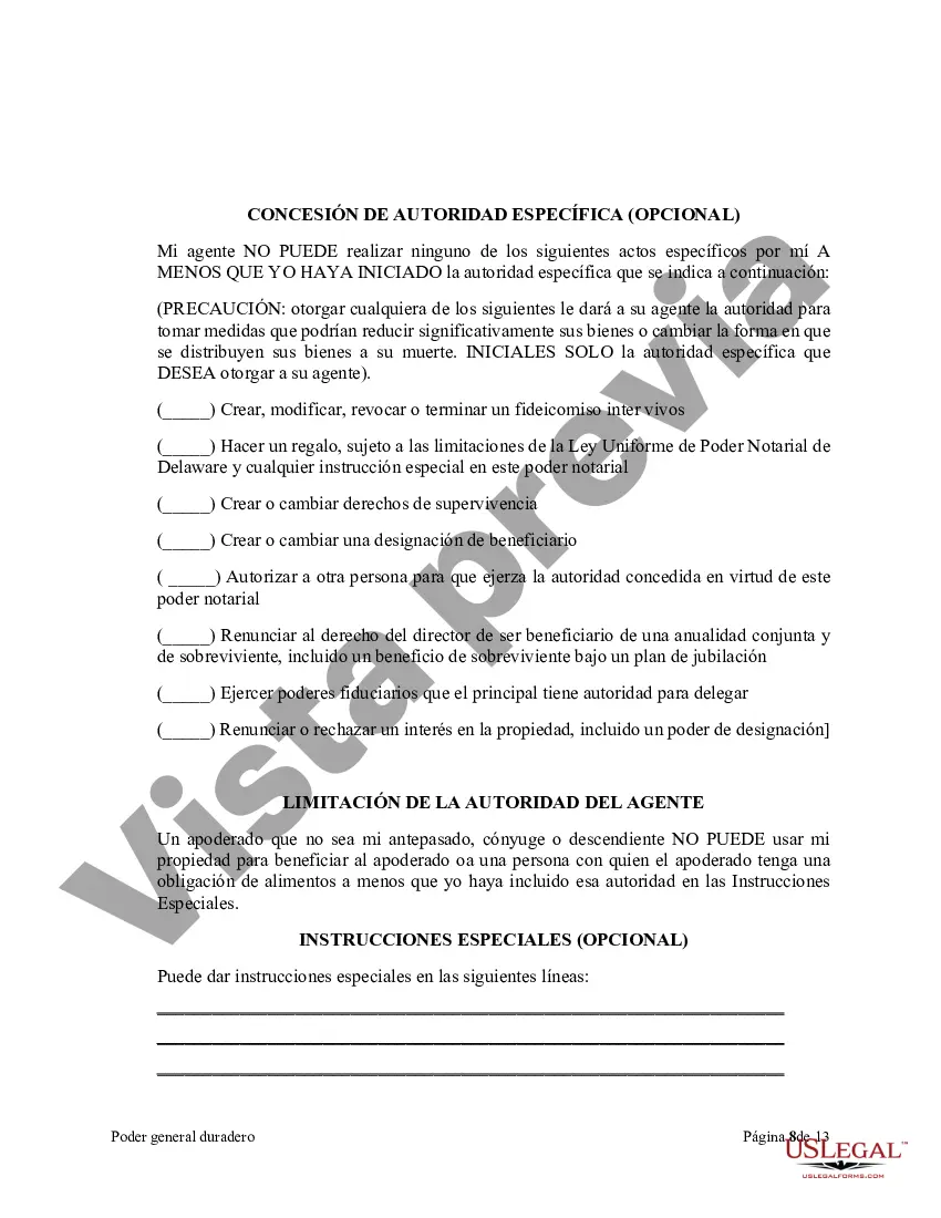 Preview Poder general duradero para la propiedad y las finanzas o efectivo financiero en caso de incapacidad