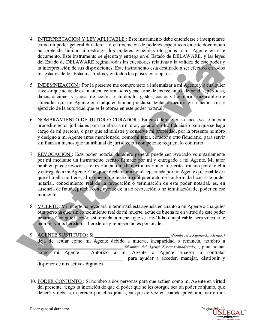 Preview Poder general duradero para la propiedad y las finanzas o efectivo financiero en caso de incapacidad