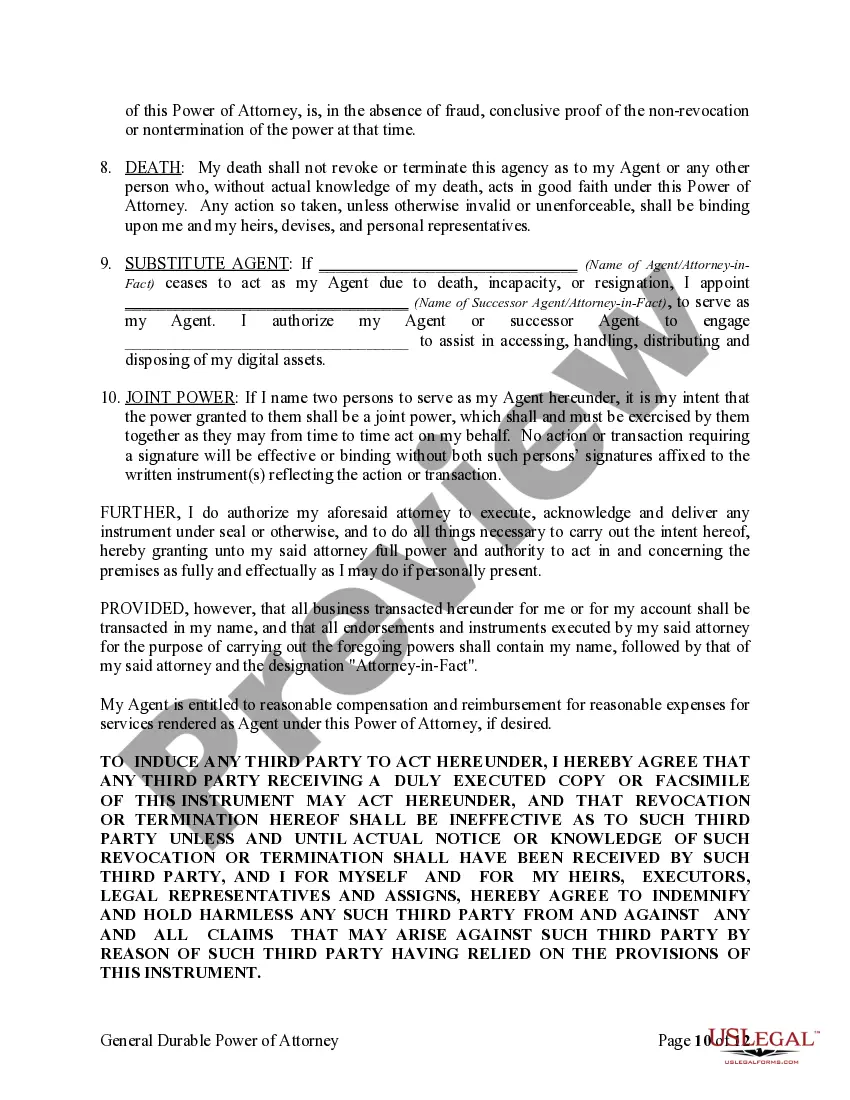 Preview General Durable Power of Attorney for Property and Finances or Financial Effective upon Disability