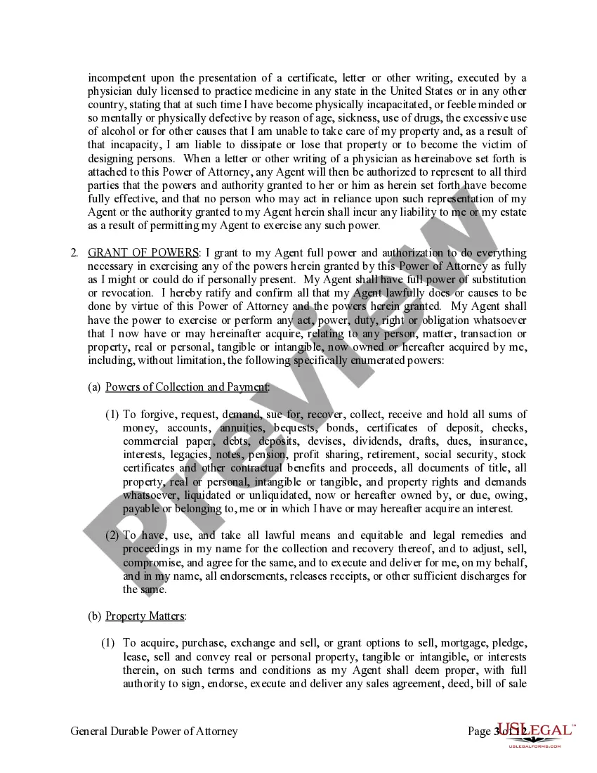 Preview General Durable Power of Attorney for Property and Finances or Financial Effective upon Disability