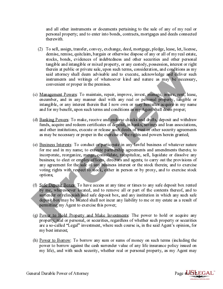 Preview General Durable Power of Attorney for Property and Finances or Financial Effective upon Disability